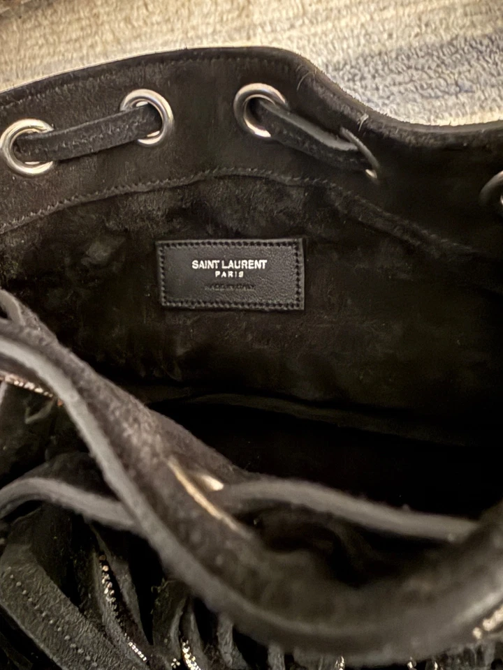 Saint Laurent Suede Chain Bucket Bag with Suede Fringe Detail - Image 3 of 4