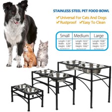 Elevated Raised Pet Dog Feeder Bowl Stainless Steel Food Water Stand 2 Bowls US
