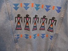 Jean Jacket Faded Blue Cotton Denim Adult Sz.M Native American Theme Decoration