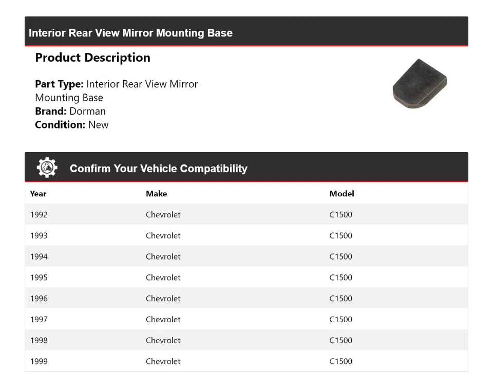 Base de montaje del espejo retrovisor interior para Chevrolet C1500 Dorman 1992-1999 Foto 2 de 4