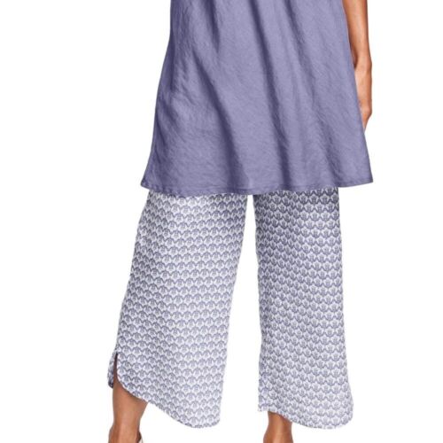 FLAX WOMEN'S WIDE LEG CROP PANTS SIZE XS ELASTIC WAIST PULL ON W/ POCKETS PURPLE
