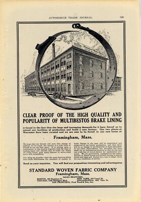 1914 Standard Woven Fabric Co. Ad: Brake Lining Factory Pic ...