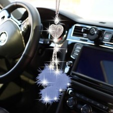 Bling Car Accessories Bling White Heart and Pink Fuzzy Drops Bling Rinestones