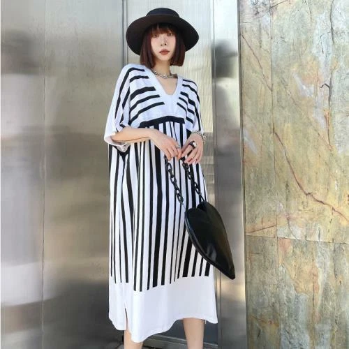 Fashion stripe short sleeve casual dress sale