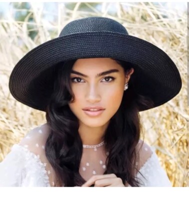 Eric Javits Hampton  Hat Packable Squishee Floppy 50+ UPF Woven Beach Blue