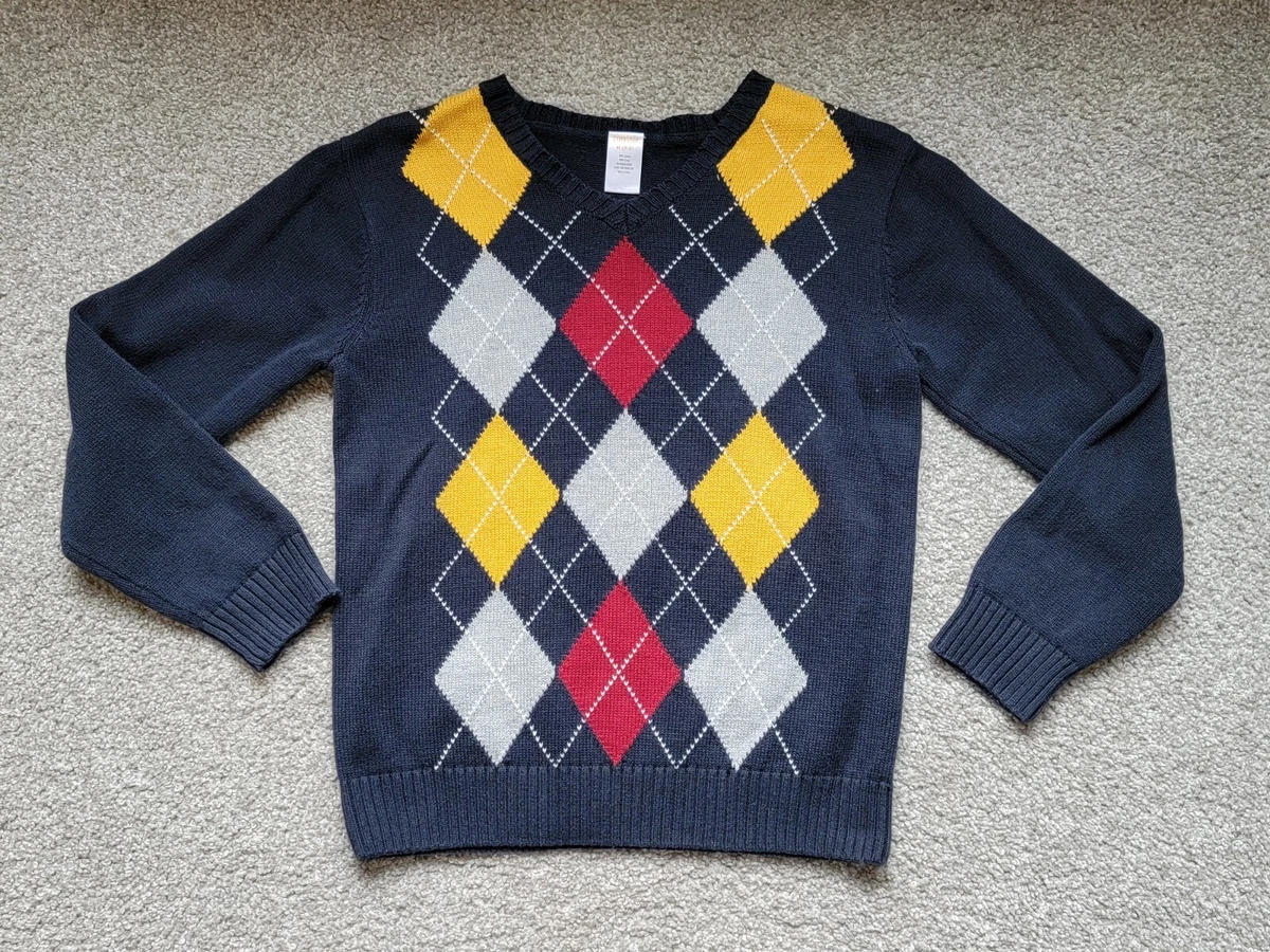 Gymboree Boys Argyle Sweater Size Medium 7-8 Gray Blue Red Yellow