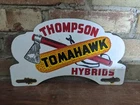 VINTAGE THOMPSON TOMAHAWK HYBRIDS SEED PORCELAIN LICENSE PLATE SIGN 12" X 7"