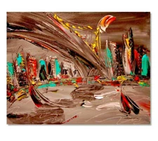 BRIDGE CITY  MARK KAZAV - ORIGINAL OIL PAINTING ABSTRACT MODERN ART  TBthsdvH5