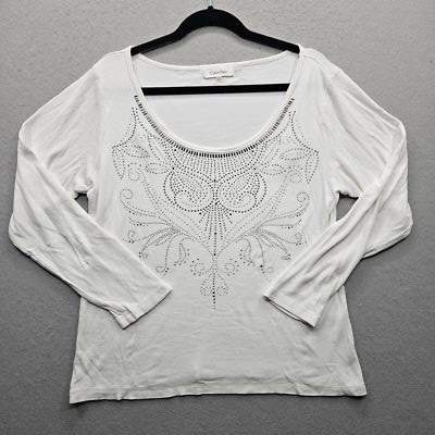 Calvin Klein Women's XL White Beaded Design L/S Blouse
