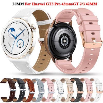 20mm Leder / Silikon Armband For Huawei Watch GT3 GT 2 3 Pro 43mm Strap GT2 42mm