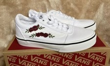 VANS Ward Girl's Missy Size 2 Sneakers Rose Embroidery White New