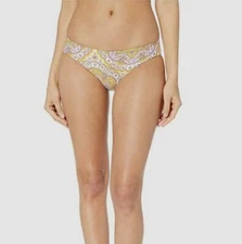$130 Luli Fama Women's Yellow Alhambra Full Ruched Bikini Bottom Swimwear Size S
