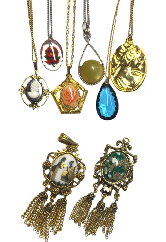Vintage Pendant Necklaces - LOT of 6 + 2 Dangle Pendants Costume Jewelry