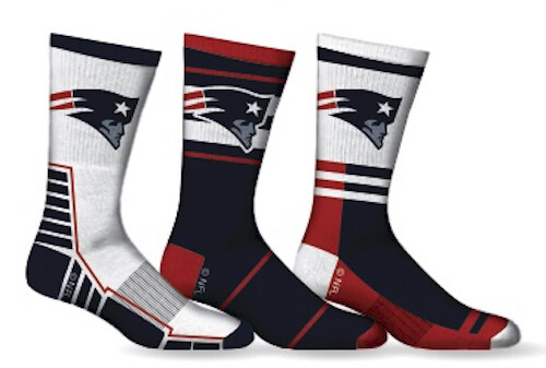 New England Patriots Socks 3 Pack Crew Length NFL Football Men Shoe Sz 7-12 - Afbeelding 1 van 1
