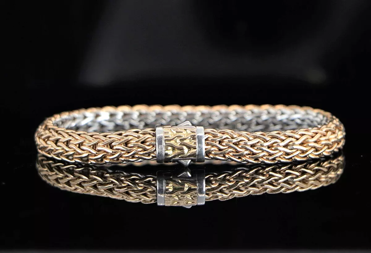 John Hardy 18K Yellow Gold Silver 7.5mm Classic Chain 7.25