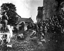 New 8x10 World War I Photo: 101st Field Signal Battalion in Church Ruins, France