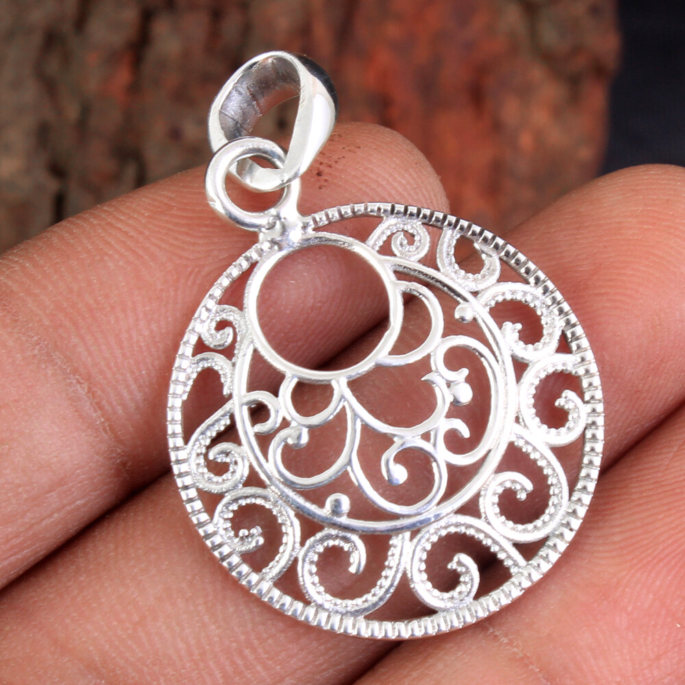 DESIGNER SOLID 925 Sterling Silver Fine Jewelry Filigree Pendant