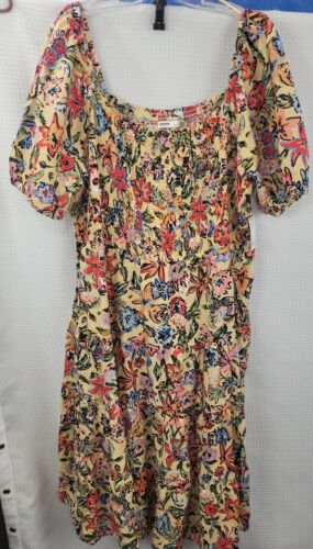 Sonoma Boho Floral Print Tiered Midi Dress Smocked Bodice Short Sleeve NWT Sz 4X