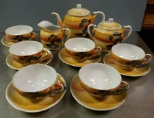 Antique c.1922-30s Hotta Yu Shoten Japan Hand Painted Tea Set, Lake House & Swan