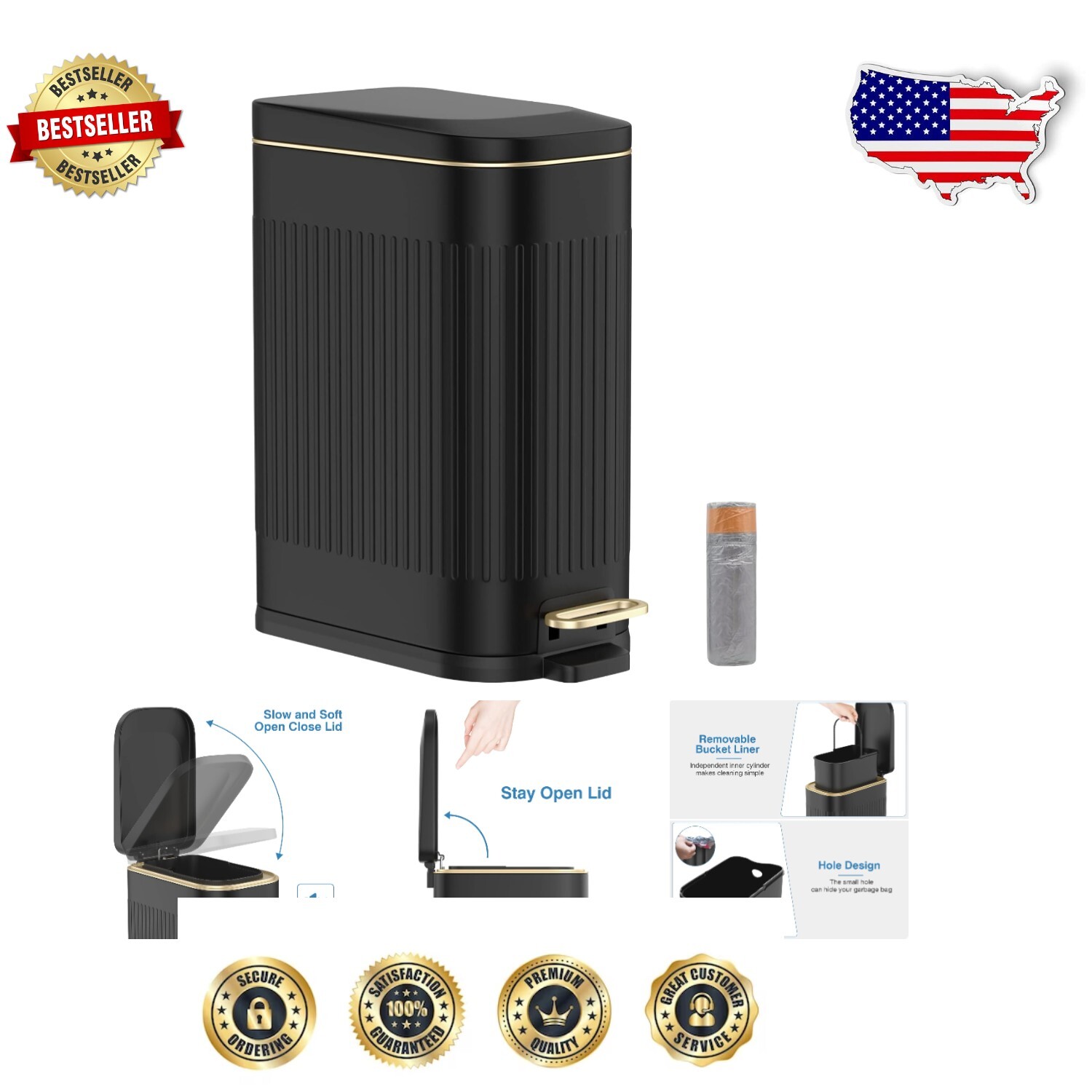 Versatile Stainless Steel Trash Can 15L with Silent Close Lid for Modern Spaces