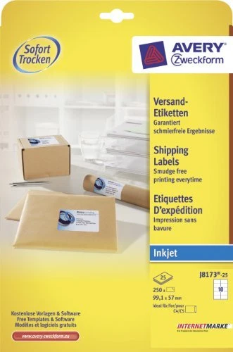Avery labels J8173-25 Instant dry inkjet labels, 10/sheet, 25 shts/pk 250 total