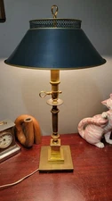 Vintage Brass Tole Lamp Metal Shade 23" Key French Style Unusual 1960's? Column