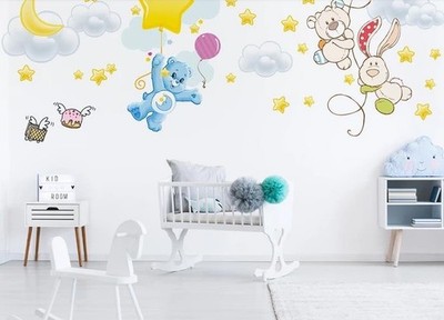 3D Children's Room Cartoon Bear Star Wall Murals Wallpaper Murals Wall Sticker