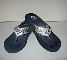 Yellow Box Navy Blue Embellished Rhinestone Wedge Flip Flops Sandals 8.5