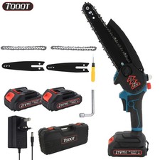2 Batteries 8'' Mini Cordless Chainsaw Electric One-Hand Saw Wood Cutter