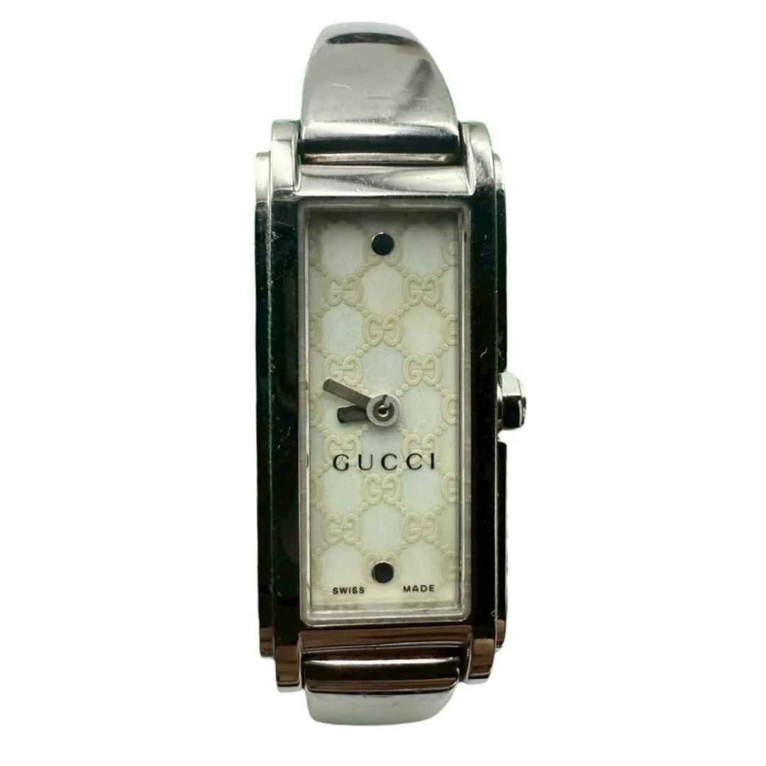 Gucci Bracciale Orologio Quadrato Quarzo GG Shell Quadrante Argento 15cm Usa Dalppone