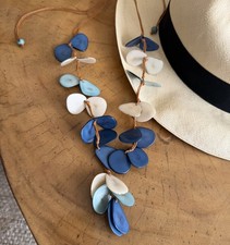 TAGUA NECKLACE statement natural nut jewelry Unique Gift Tagua Bella blue