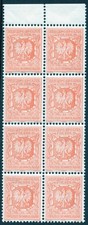 Poland – 1937, 3 zl. Consular Fee Revenue Stamps in a Block of (8) Mint NH