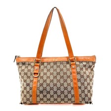 GUCCI GG Canvas Leather Abbey Mini Tote Shoulder Bag Brown 14147 Authentic