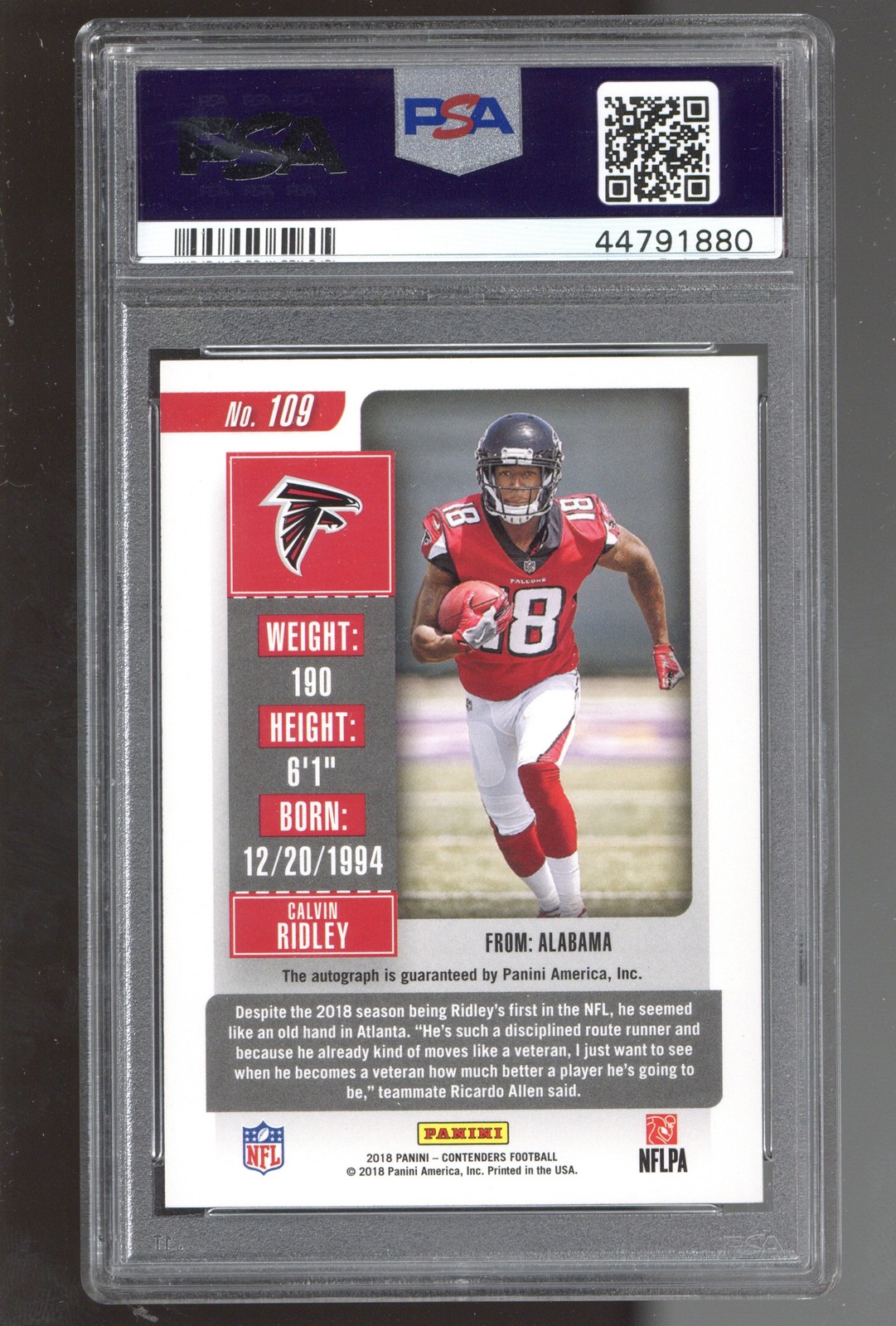 2018 Panini Contenders #109 Calvin Ridley PSA 9 ROOKIE RC AUTO view 2