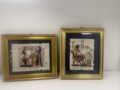 2 Bilder Ägypten Papyrus Deko Wanddeko Set ägyptische Kunst Malerei Hieroglyphen