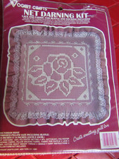 Vintage VICTORIAN ROSE FLOWER Accent PILLOW Net Darning/Embroidery KIT - 1980's