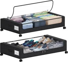 Under Bed Storage with Wheels, XXL 60L Under the Bed Storage Bins, Underbed Stor