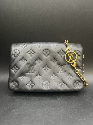 Louis Vuitton Lambskin Embossed Monogram Pochette Coussin Black Gold RFID