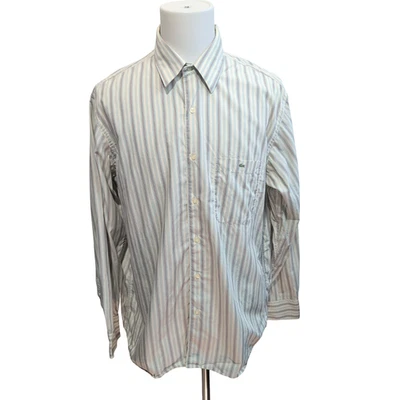Chemise Lacoste XXL Blanc Cassé Rayures Bordeaux Bleu Poche manches longues - Photo 1/4