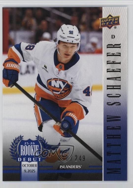 2025-26 Upper Deck UD Rookie Debut Blue 40/249 Matthew Schaefer #20 RC 7m7