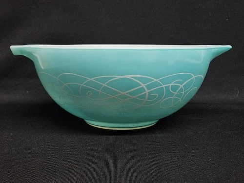 Vintage 1959 Promotional Pyrex Turquoise Aqua Scroll #443 Cinderella Bowl MCM