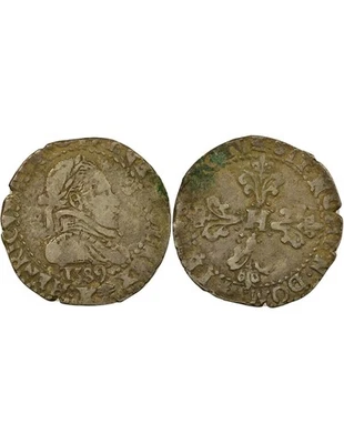 France Henri III - 1/4 Franc Argent, au Col Plat - 1589 K Bordeaux - Photo 1/3