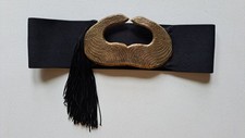 Rafael Sanchez Art Designer RARE VTG Black Elastic Belt Brass Bird Buckle Tassel