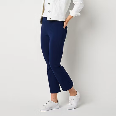 St. John's Bay Womens Straight High Rise Cropped Pant , Navy Sz