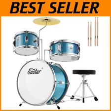 Drum Kit for Beginners - Adjustable Throne, Metallic Blue