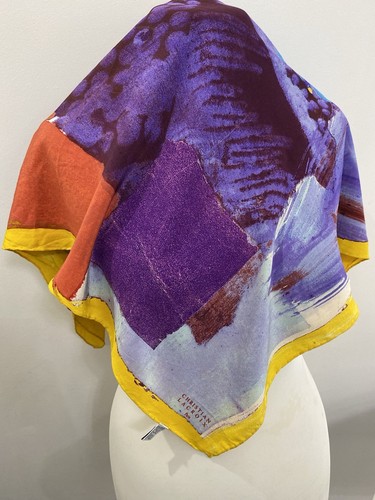 S49#Christian Lacroix Silk Scarf - Retro Floral & Geometric Print 34 Inch - Picture 4 of 8
