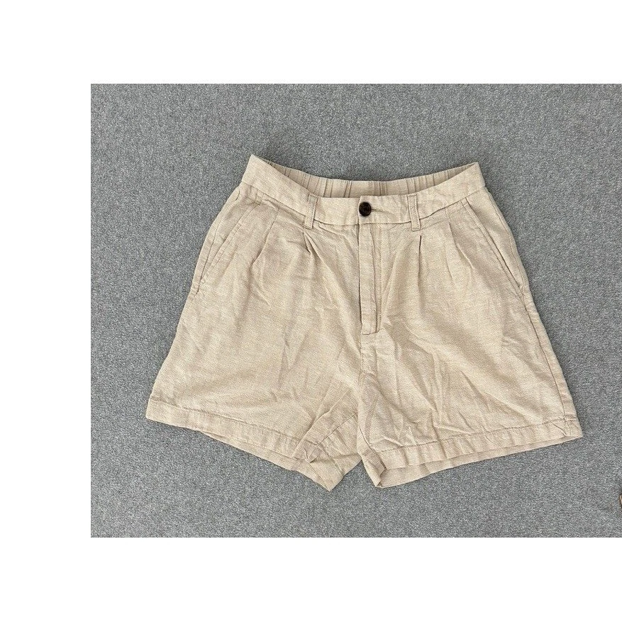 Gap Linen Shorts Beige Women 8 High Rise Pleated Elastic Back Relaxed Classic