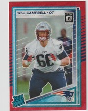 2025 DONRUSS FOOTBALL OPTIC WILL CAMPBELL PATRIOTS RATED ROOKI RED WAVE PRIZM SP