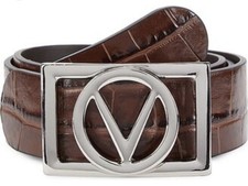 Mario Valentino Brown Aldo Monogram Leather Rectangle Logo Buckle Men's Belt 40