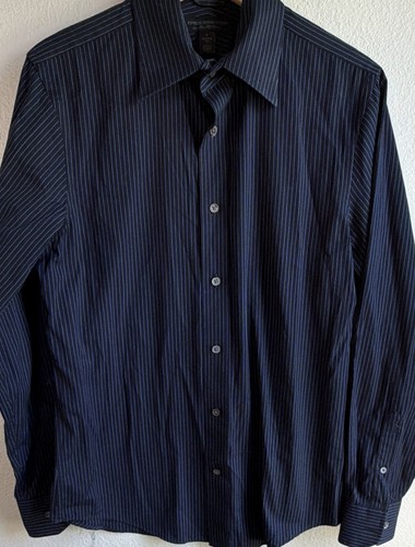 Express Design Studio Men's S 34/35 Black/Blue Striped Modern Fit Cotton Shirt